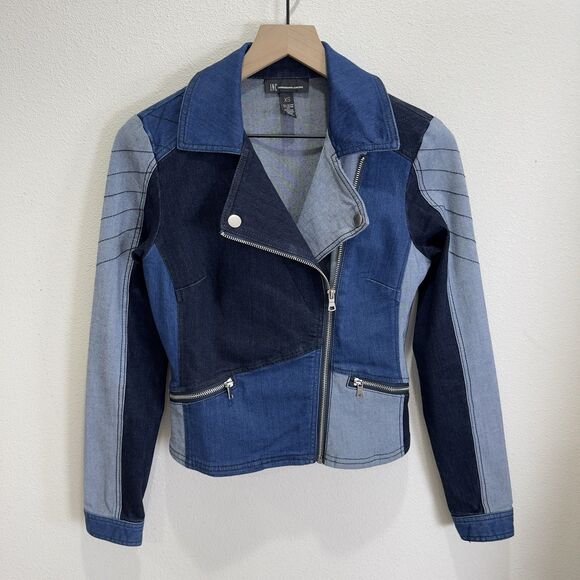 Denim Patchwork Moto Jacket Womens XS Blue Moto Festival‎ Y2K Western Cowgirl - Picture 7 of 16